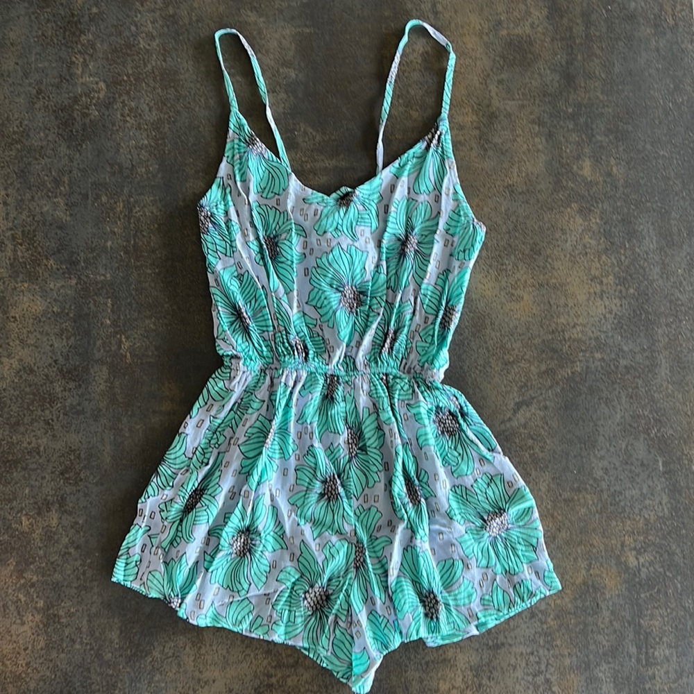 Fighting Eel x Jana Lam Hawaii NWT Minka Romper, Size M, Aqua Seaflower